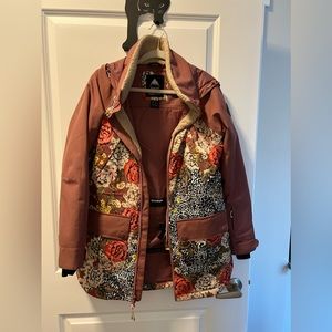 Women’s small Burton prowess snow jacket rose brown animal pattern